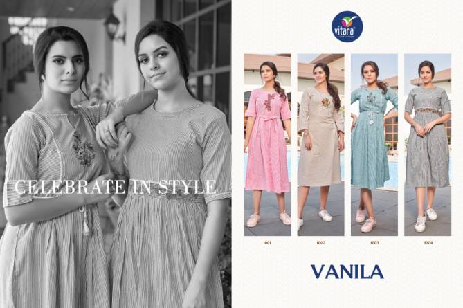 Vitara Vanila Fancy Designer Wear Wholesale Cotton Kurtis Catalog
 